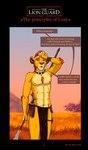 2024 5_fingers abs anthro anthrofied athletic athletic_anthro athletic_male bodily_fluids bottomwear clothed clothed_anthro clothed_male clothing comic dialogue disney english_text fangs felid fingers fur hair hi_res humanoid_hands kion_(the_lion_guard) lion loincloth male mammal melee_weapon nature navel nipples outside page_number pantherine pecs polearm quarko-muon red_hair savanna solo spear speech_bubble sweat teeth text the_lion_guard the_lion_king tongue topless topless_anthro topless_male weapon yellow_body yellow_fur