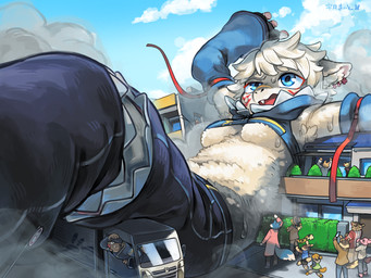 Rating: q
ID: 5680927
Date: 2025-07-01 22:37:34 -0400
Status: active
Score: 47
4:3 anthro belly blue_clothing blue_eyes blue_sky breasts city_destruction clothing day destruction extreme_size_difference female kemono macro macro_female red_ribbon size_difference sky tight_clothing utsuki_maito vehicle vehicle_destruction white_belly white_breasts post #5680927