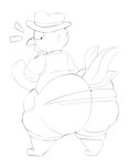 2021 anthro avian bar_emanata barefoot beak big_butt biped bird black_and_white bottom_heavy bottomwear butt clothing digital_drawing_(artwork) digital_media_(artwork) emanata feathers feet fingers full-length_portrait hat headgear headwear hi_res huge_butt looking_back maddeku male monochrome obese obese_anthro obese_male open_beak open_mouth overweight overweight_anthro overweight_male pockets portrait rear_view shirt shorts simple_background sketch solo standing tail tail_feathers three-quarter_view tight_clothing toes topwear torn_bottomwear torn_clothing torn_shorts wardrobe_malfunction white_background wide_eyed wide_hipped_anthro wide_hipped_male wide_hips wide_stance