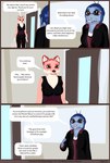 3d_(artwork) amphibian anthro canid canine clothed clothing comic dialogue digital_media_(artwork) duo english_text female female/female fox furniture hallway hi_res home inside lennox_(mynka) mammal mynka raelynn_(mynka) salamander speech_bubble text trans_(lore) trans_woman_(lore) uniform work_clothes