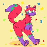 1:1 3_toes 4_fingers absurd_res animate_inanimate anthro black_nose canid canine casual_nudity cel_shading crispycreamxd crotch_tuft digital_media_(artwork) dipstick_tail featureless_crotch feet femboy fingers full-length_portrait green_body happy hi_res living_pinata looking_at_viewer male mammal markings multicolored_body nude open_mouth open_smile pawpads paws pinata pink_pawpads pink_tongue portrait pupils purple_body raised_tail red_body red_pupils shaded shadow sharp_teeth simple_background slit_pupils smile snout solo standing tail tail_markings teal_eyes teeth thick_thighs three-quarter_view toes tongue tongue_out tuft wide_hips yellow_background