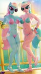 2023 3d_(artwork) 4k 9:16 absurd_res aloe_(mlp) anthro anthrofied bikini blue_body blue_hair breasts clothing digital_media_(artwork) duo equid equine eyewear female friendship_is_magic hair hasbro hi_res lotus_(mlp) mammal my_little_pony pink_body pink_hair shadowboltsfm sibling_(lore) sister_(lore) sisters_(lore) sunglasses swimwear two-piece_swimsuit