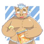 1:1 2024 anthro asian_clothing blush brown_body clothing east_asian_clothing food fundoshi ganglie_(tas) hi_res japanese_clothing joyceje51577425 kemono lifewonders male mammal moobs nipples overweight overweight_male simple_background solo suid suina sus_(pig) tokyo_afterschool_summoners underwear white_clothing white_fundoshi white_underwear wild_boar