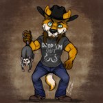 1:1 absurd_res american_opossum anthro bundadingy bundy canid canine canis chibi cigar clothing cowboy digital_drawing_(artwork) digital_media_(artwork) dingo gun hat headgear headwear hi_res humor looking_at_viewer male mammal marsupial outlaw print_clothing print_shirt print_t-shirt print_topwear ranged_weapon shirt silly slinger smoke solo t-shirt text text_on_clothing text_on_shirt text_on_topwear thehuntingwolf topwear virginia_opossum weapon western