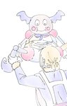 apron blonde_hair clothed clothing cook_style_mr._mime duo generation_1_pokemon hair holowear_(pokemon) human interspecies male male/male mammal mr._mime nintendo pokemon pokemon_(species) pokemon_unite pokephilia tapirclip volo_(pokemon)