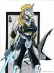 2016 adleisio anthro armor blonde_hair blue_eyes blue_lightsaber braided_hair breasts carcharhinus dirty female fish hair hi_res holding_object holding_weapon knight lightpike lightsaber lightsaber_polearm looking_at_viewer marine melee_weapon non-mammal_breasts pike_(weapon) pinup ponytail portrait pose requiem_shark shark silvertip_shark solo star_wars theia warrior weapon