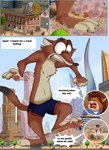 2024 4_fingers anthro bottomwear brown_body brown_fur building canid canine cheek_tuft city city_background city_crushing city_destruction cityscape clothed clothing comic cracked_ground cracks detailed_background dialogue disney duke_weaselton duo english_text facial_tuft fairytalesartist fingers fox fur gideon_grey hi_res humanoid_heel lagomorph least_weasel leporid macro macro_anthro macro_male male mammal multicolored_body multicolored_fur mustelid musteline navel outside pivoted_ears plant red_eyes red_fox rubble shorts size_difference speech_bubble surprise surprised_expression teeth text tree true_fox true_musteline tuft uniform weasel wounded yelling zootopia