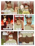 anthro antlers beard comic deer dialogue duo english_text facial_hair fire gesture grimace hi_res horn male mammal moose nardodraws narrowed_eyes new_world_deer overweight overweight_male rodney_(nardodraws) shrug speech_bubble squint text tom_(nardodraws)