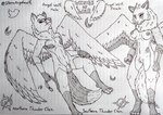 2023 4_claws 4_fingers 5_claws 5_fingers animal_genitalia anthro armor artist_name balls big_breasts black_and_white breasts canid canine canine_genitalia canis claws collar comicstormcreations duo english_text eyelashes feathered_wings feathers featureless_breasts female fingers fluffy fluffy_tail flying full-length_portrait genitals hi_res inner_ear_fluff long_tail looking_at_viewer looking_away male male/female mammal markings monochrome neck_tuft nipples nude penis portrait pussy scratch_mark scratches slim smile spread_wings storm_angel_wolf_(comicstormcreations) tail text three-quarter_portrait traditional_media_(artwork) tuft widescreen wing_markings wings wolf