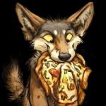 1:1 2016 alpha_channel ambiguous_gender black_body black_eyes black_fur black_nose brown_body brown_fur canid canine canis coyote digital_media_(artwork) eating feral food front_view fur half-length_portrait kenket looking_down mammal multicolored_body multicolored_fur pizza portrait reaction_image simple_background smile solo sticker tan_sclera transparent_background white_body white_fur yellow_sclera