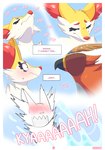 absurd_res anthro ari_the_talonflame avian beak blindfold blush braixen canid canine caught_in_the_act comic dark_text dialogue duo ellie_the_braixen english_text eyes_closed falconry_hood femboy feral fur generation_6_pokemon hi_res hood hooded inner_ear_fluff inner_monologue leather_helmet light_text lol_comments male mammal nikkibunn nintendo number page_number pokemon pokemon_(species) purple_text red_body red_fur scared scared_shitless sensory_deprivation sensory_deprivation_helmet signature talonflame text text_box thinking tuft white_body white_fur white_text yellow_body yellow_fur