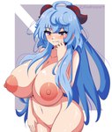 absurd_res big_breasts blue_hair blush breasts eyelashes featureless_crotch female ganyu_(genshin_impact) genshin_impact hair hi_res horn horned_humanoid humanoid kindrose mihoyo navel not_furry nude pupils smile solo thick_thighs