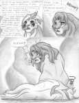 2008 arthos belly big_belly comic dialogue english_text felid feral greyscale leovictor lion male mammal monochrome pantherine pregnant pregnant_male shaded sykur tail text