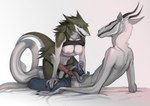 andar_(timepasses) anthro bottomwear clothing duo genitals grin gynomorph gynomorph/male hi_res horn intersex intersex/male lingrimm male pants penis romantic romantic_couple ronnie_(timepasses) sergal smile synx underwear undressing