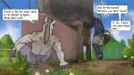 16:9 2016 5_fingers anthro biceps blue_body blue_fur brown_body brown_eyes brown_fur brown_hair butt caught_in_the_act clothed clothing coal_(catastrophe) comic detailed_background dialogue digital_media_(artwork) duo english_text equid equine faf fingers forest fur grey_body grey_fur grey_hair hair horse hurricane_(catastrophe) lol_comments male mammal markings muscular plant public sitting spots spotted_body spotted_fur teeth text tongue topless tree widescreen