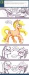 age_difference applejack_(mlp) ask_blog big_macintosh_(mlp) blonde_hair blush bodily_fluids brother_(lore) brother_and_sister_(lore) clothing comic cowboy_hat crossgender crown cutie_mark dialogue earth_pony english_text equid equine eye_contact female feral fetlocks freckles friendship_is_magic fur green_eyes hair hasbro hat headgear headwear hi_res hooves horn horse incest_(lore) john_joseco laser_gun looking_at_another looking_at_viewer looking_down magic male mammal my_little_pony orange_body orange_fur plow_yoke pony princess princess_celestia_(mlp) ranged_weapon raygun royalty shocked sibling_(lore) simple_background sister_(lore) smile standing surprise sweat sweatdrop teeth text tiara tumblr weapon white_background