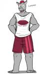 5:8 absurd_res anthro bottomwear character_name clothed clothing fuze hi_res lorenzo_(texnatsu) male mammal rhinoceros shirt shorts solo standing tank_top texnatsu topwear