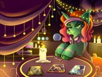 2023 4:3 accessory bone candle card cheek_tuft crystal_ball curtains death_(tarot) equid equine facial_tuft female feral fortune_telling friendship_is_magic green_body hair hasbro headband hi_res horn inside looking_at_viewer major_arcana mammal my_little_pony mythological_creature mythological_equine mythology orange_hair princess_celestia_(mlp) princess_luna_(mlp) skull solo starcasteclipse tarot tarot_card the_tower_(tarot) tuft two_of_wands_(tarot) unicorn