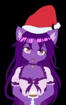 absurd_res accessory alpha_channel anthro bell beverage candy chocolate christmas christmas_clothing christmas_headwear clothing collar dessert domestic_cat felid feline felis female food hair hat headband headgear headwear hi_res holidays hot_chocolate lunarfroxy maid_uniform mammal nova-aurora purple_hair santa_hat solo uniform vtuber