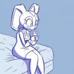 1:1 2019 aged_up anthro bed blue_and_white clothed clothing comic cream_the_rabbit digital_media_(artwork) eyelashes female fingers fur furniture handwear hi_res lagomorph leporid loshon mammal monochrome on_bed rabbit sega simple_background smile solo sonic_the_hedgehog_(series) topwear