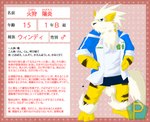 adolescent akino-kamihara anthro arcanine character_bio clothing footless generation_1_pokemon hoodie japanese_text kagerou_higari_(akino-kamihara) logo male model_sheet muscular muscular_male nintendo poke-high pokemon pokemon_(species) school_uniform shiny_pokemon solo sports_uniform text topwear translation_check translation_request uniform young