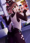 absurd_res anthro antlers appliance blue_eyes bottle bottomwear brown_body brown_fur brown_hair butt clothed clothing container deer detailed_background egg_(food) femboy food fridge fruit fully_clothed fur hair hakkids2 hi_res horn hotpants kitchen_appliance male mammal open_fridge plant sandwich_(food) scut_tail shirt short_tail shorts solo strawberry tail tank_top topwear water water_bottle