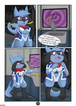 absurd_res alsoflick anthro breasts clothing comic dasc dialogue english_text eyewear female generation_4_pokemon glasses hi_res hypnosis jacket mind_control nintendo pokemon pokemon_(species) riolu scarf screen solo submissive submissive_female text the_hybrid31 topwear