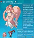 1_toe alternate_species anthro blue_eyes breasts chibi clothing duo english_text female generation_1_pokemon hair hat headgear headwear hi_res human humanized humanoid jewelry kinkymation lickitung long_tongue male mammal model_sheet navel nintendo pink_body pink_hair pink_skin pink_tongue pokemon pokemon_(species) pokemon_humanoid pokemorph purple_hair slightly_chubby species_description species_sheet text tongue tongue_out wall_of_text yellow_eyes