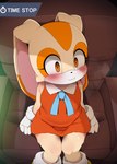 2023 anthro blush clothing cream_the_rabbit dagasi digital_media_(artwork) english_text eyelashes female footwear fur happy hi_res lagomorph leporid long_ears mammal rabbit sega sitting smile solo sonic_the_hedgehog_(series) text time_stop young young_anthro young_female