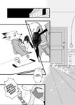 absurd_res anthro atlantica0208 black_and_white canid canine clothing comic dialogue disney door duo electronics english_text female fox hard_translated hi_res judy_hopps lagomorph leporid male mammal monochrome necktie nick_wilde phone phone_call police police_uniform rabbit red_fox text translated true_fox uniform zootopia