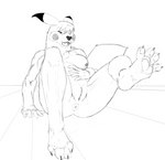 absurd_res anthro anus breasts claws fangs feet female generation_1_pokemon genitals greyscale hi_res hindpaw monochrome nintendo nude open_mouth pawpads paws pikachu pokemon pokemon_(species) pussy raised_leg simple_background sketch solo spread_legs spreading tail teeth zeromittens