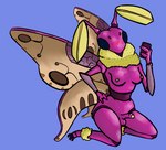 anthro arthropod balls blue_eyes blush breasts fur genitals gynomorph insect intersex lepidopteran moth mr.pp nipples non-mammal_balls non-mammal_nipples nude penis pink_body rosy_maple_moth selfie small_breasts solo yellow_body yellow_fur