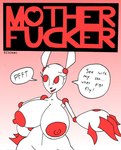 absurd_res anthro big_breasts breasts comic cover cover_art cover_page dialogue english_text erect_nipples female hi_res huge_breasts hybrid lagomorph leporid looking_up machine mammal mom_bot_(rexon02) nipples open_mouth rabbit rexon02 robot simple_background solo speech_bubble text white_body