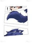 absurd_res anthro black_hair canid canine canis comic digital_media_(artwork) duo exclamation_point female group hair hi_res human male mammal mythological_canine mythological_creature mythology purple_hair purple_tail question_mark rekidesu ren_(rekidesu) tail text tsukiko_(rekidesu) walking were werecanid werecanine werewolf wolf