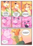 2017 alpaca animal_crossing anthro areola balls big_breasts blonde_hair blue_eyes blush blush_lines bodily_fluids bottomwear breasts butt camelid canid canine canis caught_in_the_act caught_masturbating clothed clothing comic cum cum_on_penis dialogue domestic_dog duo english_text erection female frown fur genital_fluids genitals green_eyes hair heart_eyes heart_symbol herm herm/female hi_res huge_breasts intersex intersex/female isabelle_(animal_crossing) larger_herm larger_intersex mammal masturbation nintendo nipples open_mouth penis pink_body pink_fur pink_hair raikissu reese_(animal_crossing) shih_tzu size_difference smaller_female speech_bubble text thick_thighs toy_dog wide_hips yellow_body yellow_fur