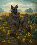 anthro anus breasts brown_body brown_fur female fur genitals grass hi_res kofomy landscape mammal nipples open_mouth plant pussy scut_tail shadow short_tail slim solo spread_anus spread_legs spreading suid suina sus_(pig) tail tail_anus tongue tongue_out tree wild_boar