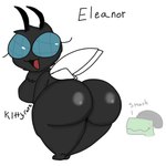 1:1 antennae_(anatomy) anthro arthropod beanie big_breasts big_butt black_beanie black_body black_clothing black_hat black_headwear blue_eyes blush breasts butt clothing digital_media_(artwork) dinosaur duo effie_(kittycatz) eleanor_(kittycatz) eyelashes female female/female fly_(animal) green_body green_scales hat headgear headwear hi_res housefly huge_breasts huge_butt insect kittycatz legs_together looking_at_viewer looking_back open_mouth prehistoric_species reptile scales scalie simple_background smile smiley_face standing tongue watermark wings