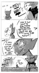 2021 anthro black_and_white bodily_fluids cinderace clothing comic diaper duo english_text female generation_3_pokemon generation_8_pokemon grass hi_res humor lagomorph leporid male mammal monochrome monster nintendo plant pokemon pokemon_(species) sableye sharp_teeth simple_background sketch sweat sweatdrop teeth text unknown_artist white_background