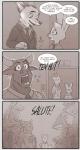 2016 anthro bovid bovine cane canid canine clothing comic disney elevator english_text fan_character female fox hi_res july_hopps_(mistermead) katherine_clawhauser_(mistermead) lagomorph leporid male mammal nick_wilde piercing rabbit red_fox rockbottomfeeder speech_bubble suit text true_buffalo true_fox water_buffalo zootopia