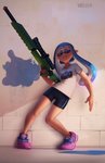 2017 absurd_res animal_humanoid athletic_wear biped blue_eyes blue_hair bottomwear cephalopod cephalopod_humanoid clothed clothing english_text female footwear fully_clothed grin gun hair hi_res holding_gun holding_object holding_ranged_weapon holding_rifle holding_weapon humanoid inkling inkling_girl itswolven leaning leaning_backward looking_at_viewer marine marine_humanoid mollusk mollusk_humanoid nintendo pose pseudo_hair ranged_weapon shirt shoes shorts signature smile sneakers solo splat_charger splatoon splatterscope squid_humanoid standing tan_body tan_skin tentacle_hair tentacles text topwear wall_(structure) weapon