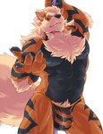 2022 abs anthro anthrofied arcanine armpit_hair beckoning bedroom_eyes big_bulge big_muscles body_hair bulge canid canine chest_hair claws clothed clothing detailed_bulge eyebrows fangs fur generation_1_pokemon gesture hi_res kousen looking_at_viewer male mammal mane muscular muscular_anthro muscular_male narrowed_eyes navel nintendo nipples obliques pecs pokeball_underwear pokemon pokemon_(species) pokemorph pole pubes seductive simple_background solo standing stripper_pole teeth thong topless topless_anthro topless_male tuft underwear white_background