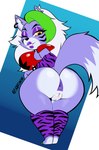 2024 anthro anus arm_warmers armwear big_butt big_tail bottomless butt butt_focus canid canine canis cheek_tuft clothed clothing collar colored_nails digital_media_(artwork) ear_piercing ear_ring eyelashes eyeshadow facial_markings facial_tuft female five_nights_at_freddy's five_nights_at_freddy's:_security_breach fur genitals green_nails hair head_markings hi_res leg_warmers legwear lips lipstick makeup mammal markings multicolored_body nails one_eye_closed piercing purple_anus purple_body purple_eyeshadow purple_fur pussy raised_tail ring_piercing roxanne_wolf scottgames short_stack shoulder_pads simple_background solo squishcap steel_wool_studios tail tuft two_tone_body white_hair wide_hips wink wolf yellow_eyes