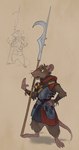 absurd_res anthro armor bottomless clothed clothing fur glaive grey_body grey_fur hi_res male mammal melee_weapon murid murine polearm rat rodent sneakygnida solo tail weapon