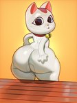 3:4 ass_up big_butt blush bodily_fluids butt digital_media_(artwork) domestic_cat felid feline felis female fur hi_res humanoid kranson looking_at_viewer mammal nude paws simple_background smile solo tail thick_tail turbo_granny_(dandadan) white_body white_fur