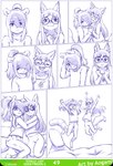 absurd_res adolescent anthro aogami artist_name bangs bed blue_and_white c_(chirmaya) canid canine cel_shading chirmaya clothed clothing comic digital_drawing_(artwork) digital_media_(artwork) duo english_text eyewear female female_anthro flat_chested fox front_view furniture glasses hair hi_res jumping line_art long_hair mammal monochrome open_mouth page_number pillow ponytail pose procyonid raccoon round_glasses sasha_(chirmaya) shaded shaded_line_art smile text young