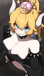 animal_humanoid armband black_clothing blonde_hair blue_eyes bowser bowsette_meme bracelet clothing collar crown ear_piercing ear_ring female hair hands_on_hips headgear hi_res horn humanoid humanoid_pointy_ears jewelry koopa_humanoid leotard looking_at_viewer mario_bros meme min_lona nintendo piercing ring_piercing scalie scalie_humanoid sharp_teeth shell solo spiked_armband spiked_bracelet spiked_collar spiked_shell spikes spikes_(anatomy) super_crown teeth