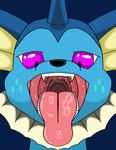 absurd_res alphabetabc anthro bodily_fluids colored eeveelution female generation_1_pokemon hi_res mouth_shot nintendo open_mouth pokemon pokemon_(species) saliva saliva_string solo teeth tongue tongue_out vaporeon