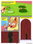 3:4 absurd_res anthro breasts brown_body brown_eyes canid canine clothing comic digital_drawing_(artwork) digital_media_(artwork) duo eevee eeveelution elizabeth_venizee english_text female flamberry_(artist) flareon franklin_flare fur generation_1_pokemon hair hi_res ibispaint_(artwork) male mammal nintendo open_mouth pokemon pokemon_(species) shadow simple_background tail text window