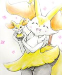 2024 ^_^ ambiguous_gender anthro arm_tuft big_ears big_tail black_body black_fur black_legs blush braixen canid canine chest_tuft colored colored_pencil_(artwork) doll eiroru eyes_closed featureless_crotch fingers flower_symbol fluffy fluffy_tail fur generation_6_pokemon half-length_portrait happy hi_res holding_doll holding_object holding_toy inner_ear_fluff kemono mammal nintendo orange_body orange_fur orange_nose pink_tongue plushie pokemon pokemon_(species) portrait shoulder_tuft small_nose smile solo stick stick_in_tail tail tongue toy traditional_media_(artwork) tuft white_arms white_body white_face white_fur wooden_stick yellow_body yellow_ears yellow_fur yellow_tail