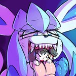 1:1 2024 ambiguous_gender black_body black_fur blue_body blue_ears blue_eyes blue_fur bodily_fluids canid drooling duo eeveelution emolga fur generation_3_pokemon generation_4_pokemon generation_5_pokemon glaceon lodetail mammal mawplay nintendo open_mouth pokemon pokemon_(species) saliva shaded sharp_teeth size_difference tassels teeth vore